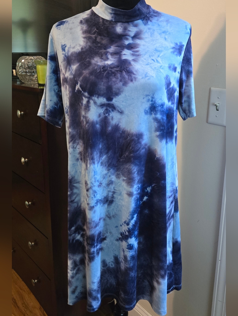 Wallflower Navy and Sky Blue Tie-Dye Short Sleeve Dress Cover Up Beach
